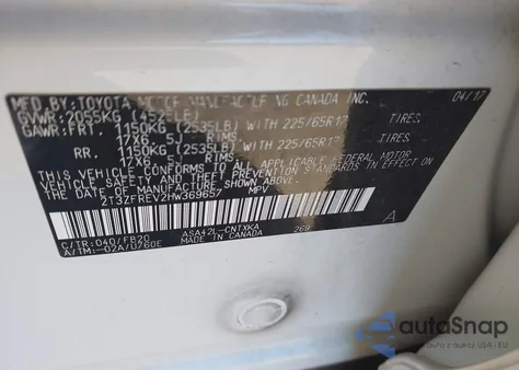 2017 Toyota Rav4 Le z USA, uszkodzony, nr VIN 2T3ZFREV2HW369657